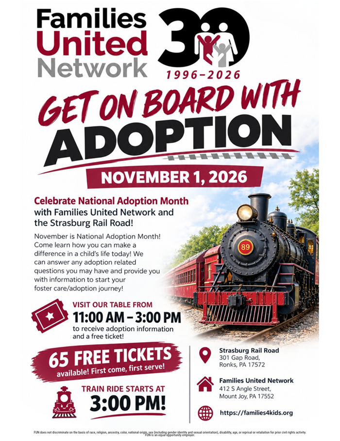 flyer for the 2026 'get on board with adoption' event