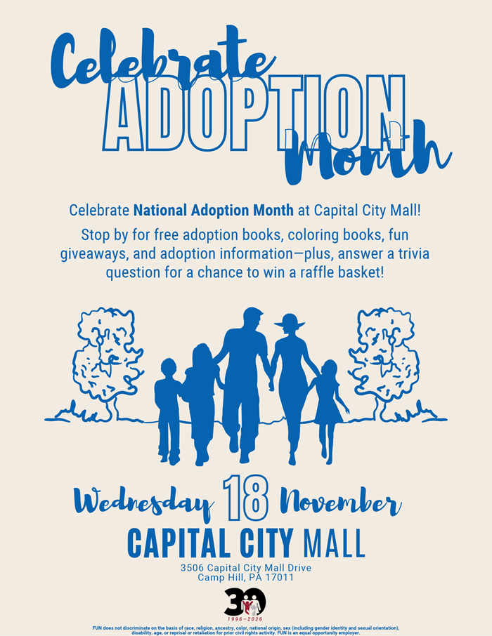 flyer for the adoption month celebration event at capital city mall